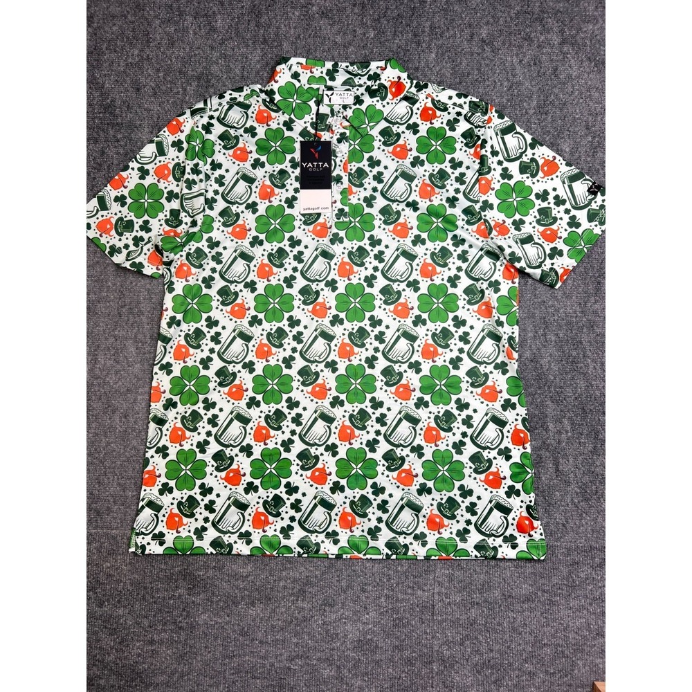 Yatta Golf Mens Large Leprechaun Luck Polo Shirt St Patricks Day‎ Green Clover - Picture 5 of 10